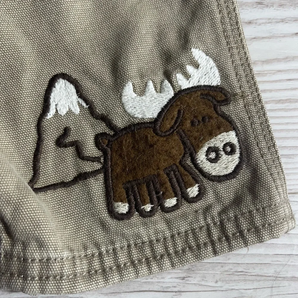 Vintage Osh Kosh Bgosh Beige Moose Mountain Toddler Overalls